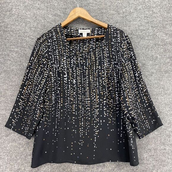 5/$45 Coldwater Creek Blouse Women S Small Black Striped Long Sleeve Round Neck - Picture 3 of 9